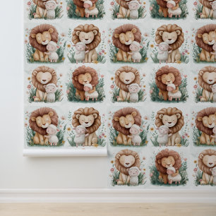 Schattigee leeuw en lam voor Nursery Wall Paper De Behang
