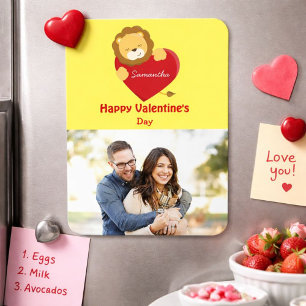 Schattigee Leeuw Foto Valentijnsdag Geel Magneet