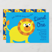 Schattigee Leeuw Kinder 1e Verjaardagsfeestuitnodi Kaart (Voorkant / Achterkant)