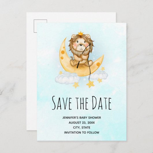 Schattigee Leeuw Vist Waterverf Bewaar de datum Uitnodiging Briefkaart (Voorkant / Achterkant)