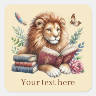 Schattigee leeuwen boek liefhebbers tekst toevoege vierkante sticker