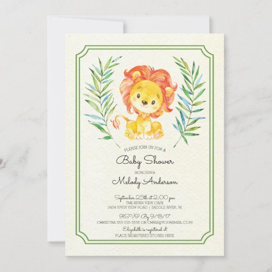 Schattigee Leeuwenneutrale Baby shower-uitnodiging Kaart (Voorkant)