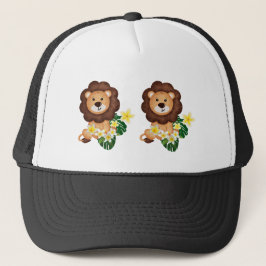 Schattigee leeuwenwelp met tropische bloemen trucker pet