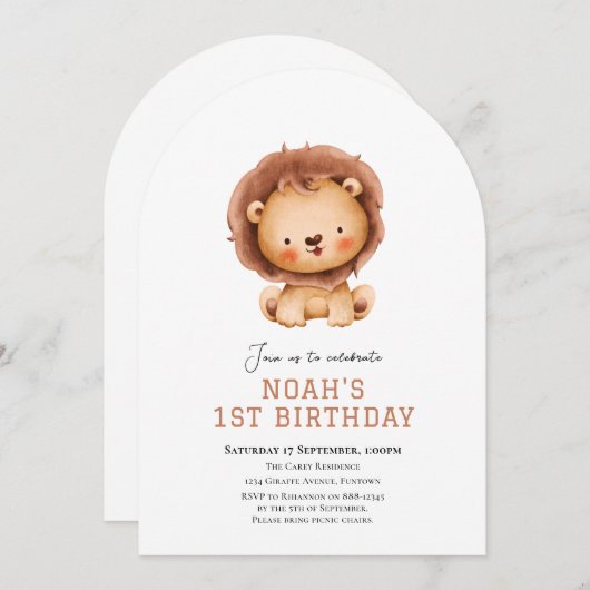 Schattigee Leeuwsafari verjaardagsuitnodiging Kaart (Voorkant / Achterkant)