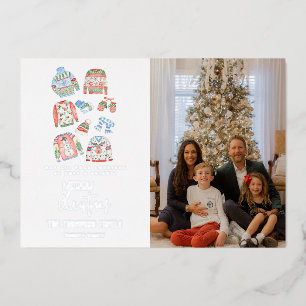 Schattigee Lelijke Trui Vrolijke Kerstfoto Zilver Folie Feestdagenkaart