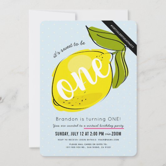 Schattigee Lemon Boy Blue Virtual 1e verjaardag Kaart (Voorkant)