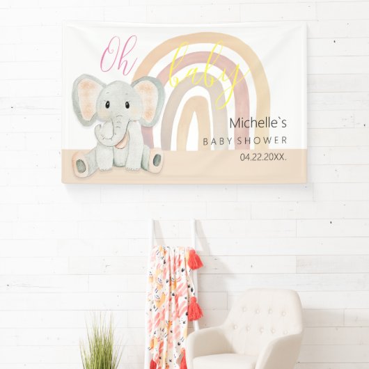 Schattigee Lente Olifant Waterverf Illustratie Spandoek (Insitu)