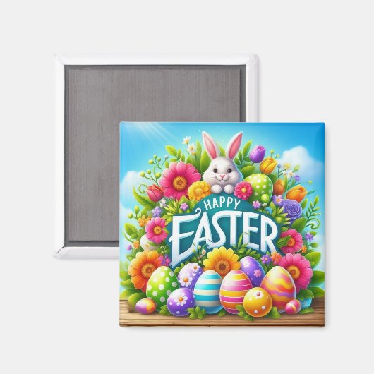 Schattigee lente/paashaas met ei magneet (Voorkant / Achterkant)