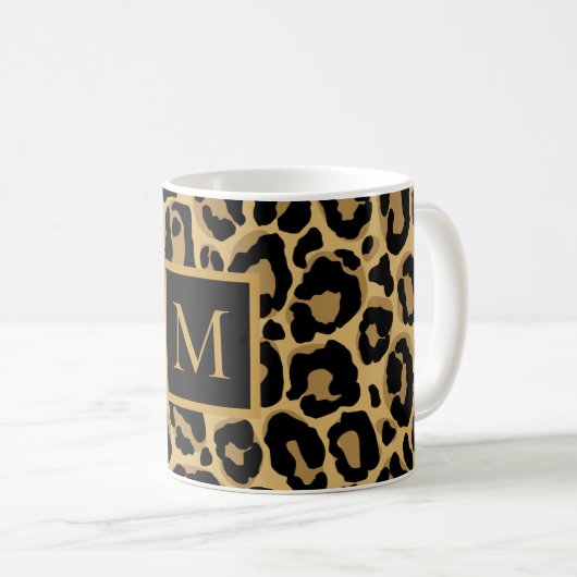 Schattigee Leopard Pattern Monogram Koffie Mok (Voorkant rechts)