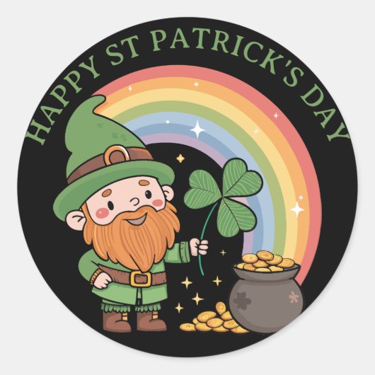 Schattigee Leprechaun Gnome Ronde Sticker (Voorkant)