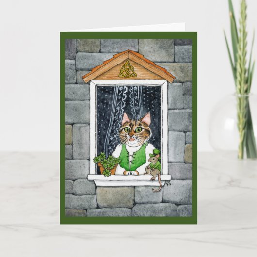 Schattigee Leprechaun Muis, Kat, St Paddy's Day, L Feestdagen Kaart (Voorkant)