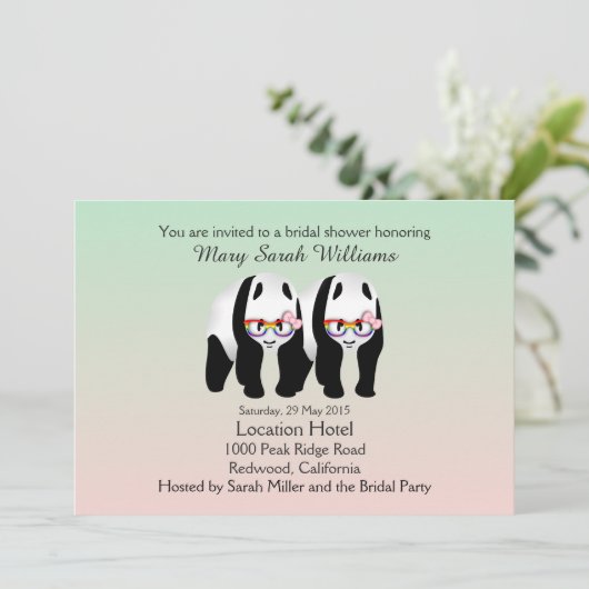 Schattigee Lesbische Panda's Beer Bruids Douche Ui Kaart (Staand voorkant)
