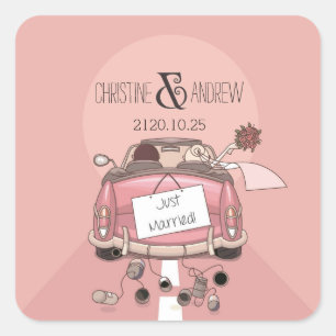 Schattigee leuke typografie "Gewoon getrouwd!" Gep Vierkante Sticker