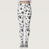 Schattigee Leuke Zwart & Wit Paw Print Leggings (Voorkant)