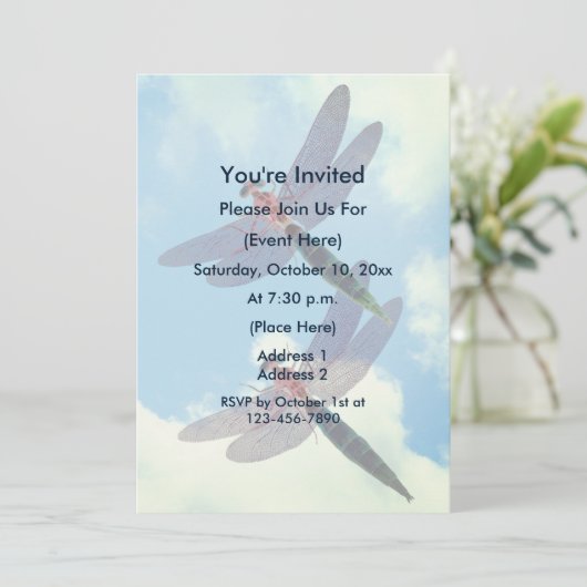 Schattigee Libellen Blue Sky Natuur Party Kaart (Staand voorkant)