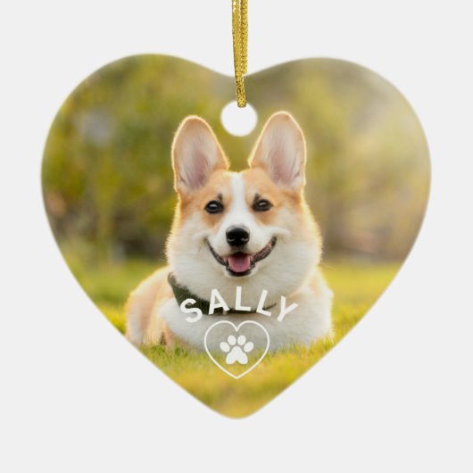 Schattigee liefde hond Pet Paw Print gepersonalise Keramisch Ornament (Voorkant)