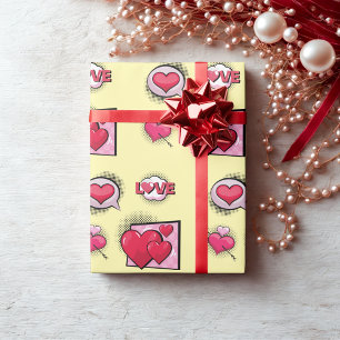 Schattigee liefde stripstijl geel hart geschenken cadeaupapier