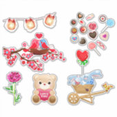 Schattigee liefde thema dier, hart, snoep, roze ro sticker (Voorkant)