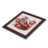 Schattigee lieveheersbeestjes insecten tegeltje (Zijkant)