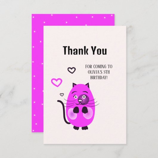 Schattigee lila kat bedankkaart (Voorkant / Achterkant)