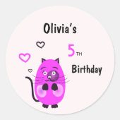 Schattigee lila kat ronde sticker (Voorkant)