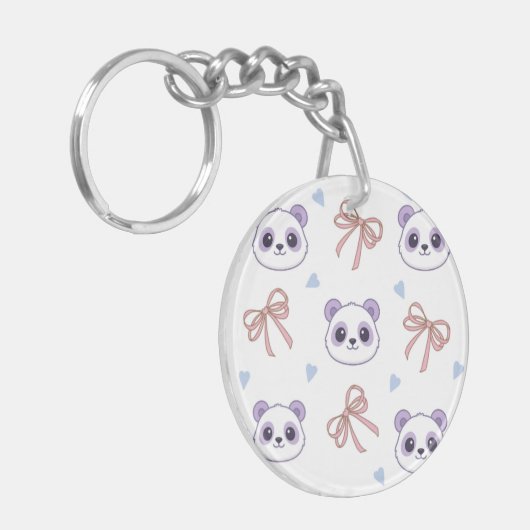 Schattigee Lila Panda Pattern Sleutelhanger – Kawa (Voorkant Links)