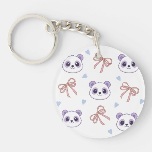 Schattigee Lila Panda Pattern Sleutelhanger – Kawa (Voorkant)