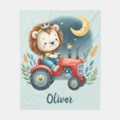Schattigee Lion Cub op rode tractor 's nachts Fleece Deken (Voorkant)