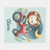 Schattigee Lion Cub op rode tractor 's nachts Fleece Deken (Voorkant (Horizontaal))