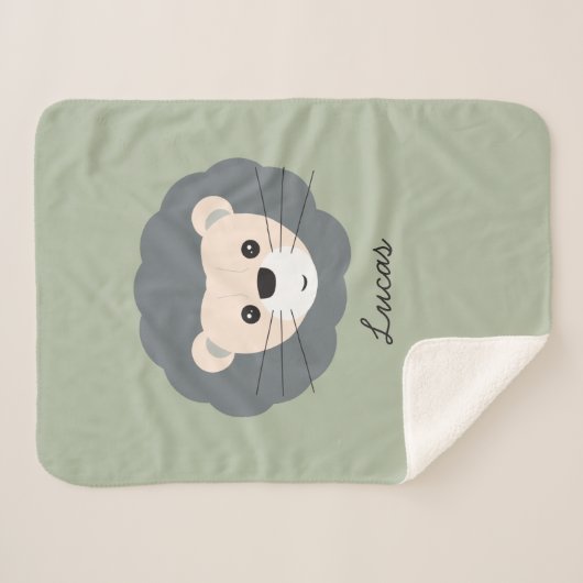 Schattigee Lion Illustration Sage Green Custom Bab Sherpa Deken (Voorkant (horizontaal))
