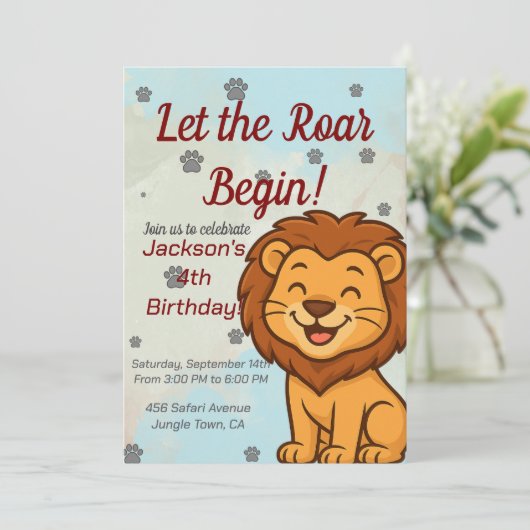Schattigee Lion verjaardagsfeest uitnodiging voor (Staand voorkant)