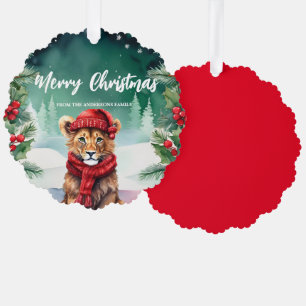 Schattigee Lion Zoo Santa Xmas Holiday Party Famil Ornament Kaart
