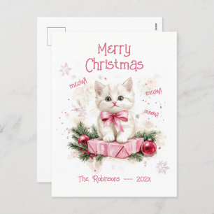 Schattigee Little Kitten Roze Kerst Briefkaart
