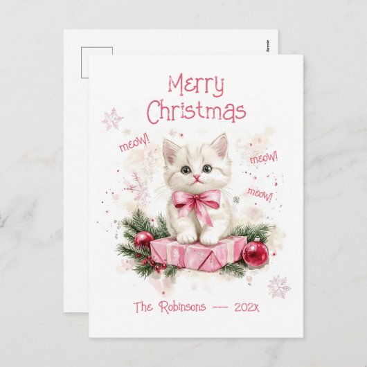 Schattigee Little Kitten Roze Kerst Briefkaart (Voorkant / Achterkant)