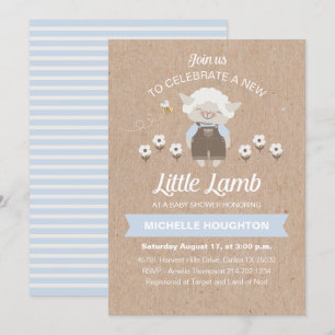 Schattigee Little Lamb Rustic Baby Boy Shower Uitn Kaart
