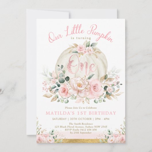 Schattigee Little Pumpkin Blush Pink Gold 1e verja Kaart (Voorkant)