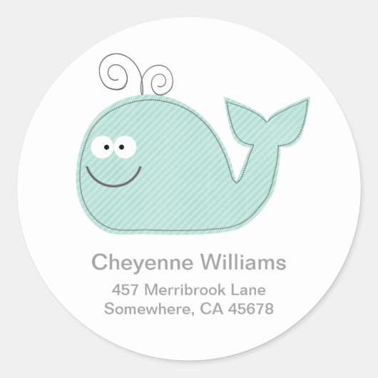 Schattigee Little Whale Adreslabel Stickers / Aqua (Voorkant)