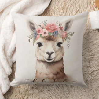 Schattigee Llama Alpaca met Bloemen zeggen Liefde Kussen