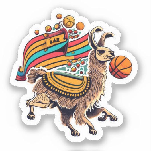 Schattigee Llama basketbal sticker (Voorkant)