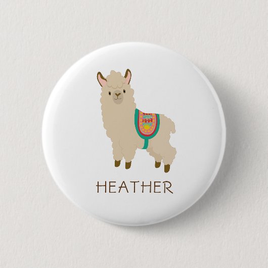 Schattigee Llama Custom Kinder Naam Pin Ronde Button 5,7 Cm (Voorkant)
