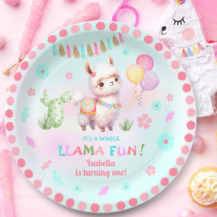 Schattigee Llama Fun Cactus Kleurrijke Meisje Verj Papieren Bordje