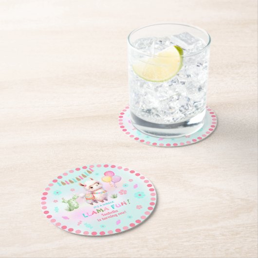 Schattigee Llama Fun Cactus Kleurrijke Meisje Verj Ronde Kartonnen Onderzetter (Insitu)