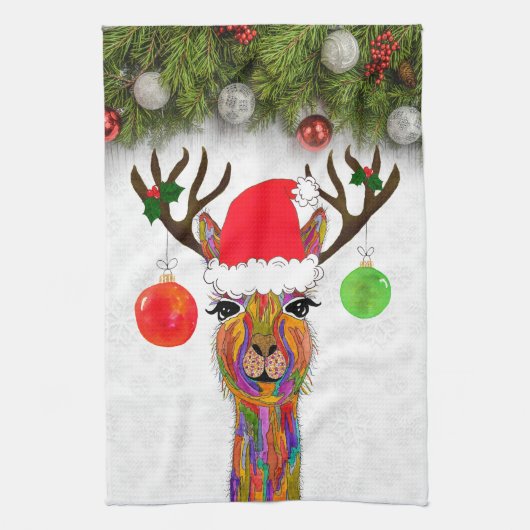 Schattigee Llama Kerst Keukenhanddoek (Verticaal)