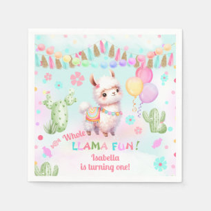 Schattigee Llama Leuke Kleurrijke Zomer Meisje Ver Servet