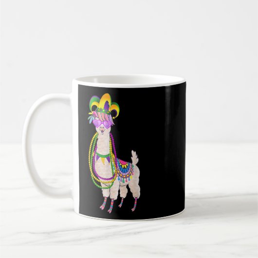 Schattigee Llama Mardi Gras Kralen Masker Carnaval Koffiemok (Links)