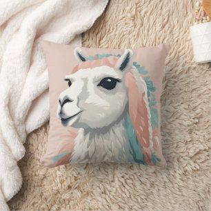 Schattigee Llama met kleurrijke vacht op zijn hoof Kussen