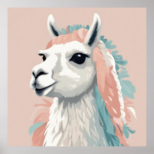 Schattigee Llama met kleurrijke vacht op zijn hoof Poster