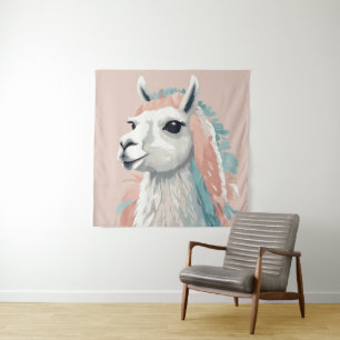 Schattigee Llama met kleurrijke vacht op zijn hoof Wandkleed