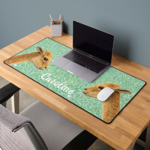 Schattigee Llama op groene Mint Glitter Gepersonal Bureaumat