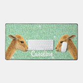 Schattigee Llama op groene Mint Glitter Gepersonal Bureaumat (Keyboard & Muis)